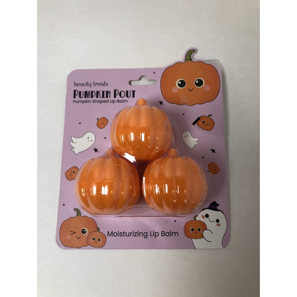 Beauty Treats Pumpkin Pout Lip Balm Set 3 Pumpkin Shaped Balms NEW
